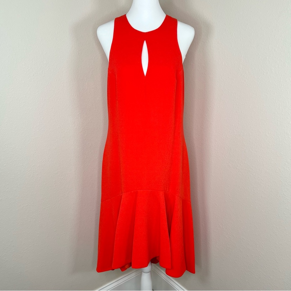 Trina Turk PETAL Lady Bug Coral Red Orange Crepe Sleeveless Keyhole Dress Sz 6 - Picture 8 of 16